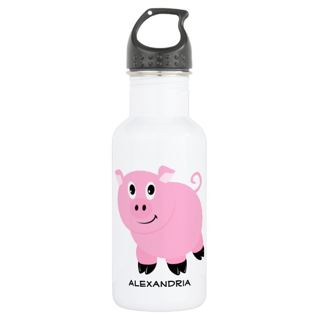 Adorable Pink Pig Personalised Cartoon Piggy 532 Ml Water Bottle (Front)