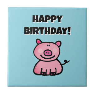  Adorable Pink Piglet Happy Birthday Tile