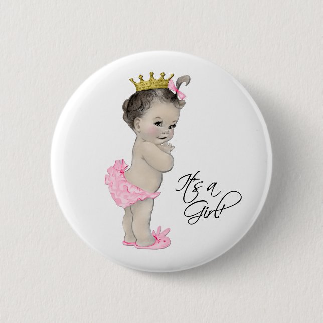 Adorable Pink Princess Its a Girl Button (Front)