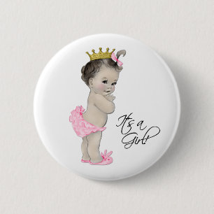 Adorable Pink Princess Its a Girl Button