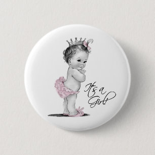 Adorable Pink Princess Its a Girl Button