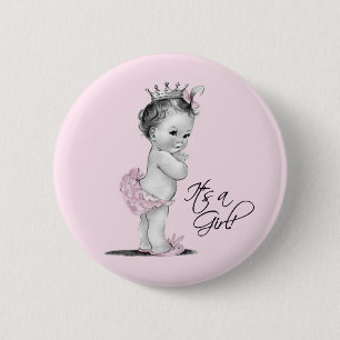 Adorable Pink Princess Its a Girl Button