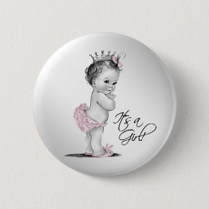 Adorable Pink Princess Its a Girl Button