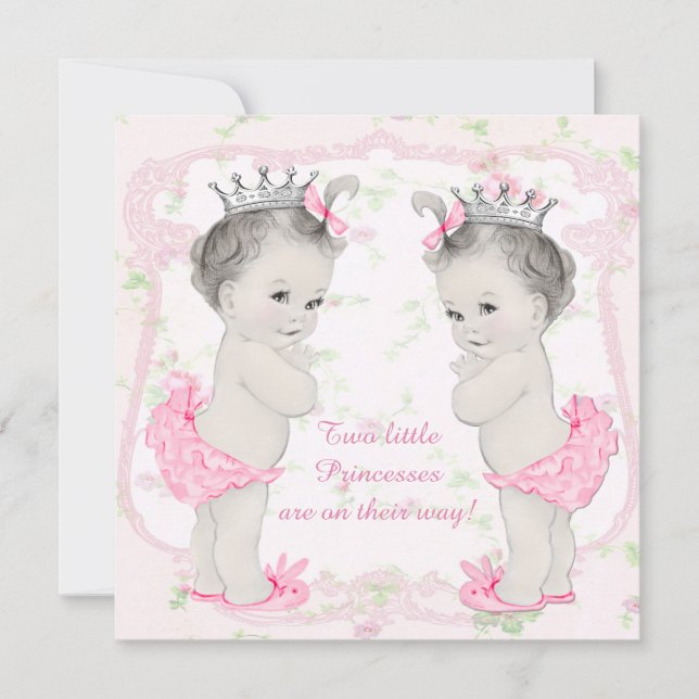 Adorable Pink Princess Twin Baby Shower Invitation (Front)