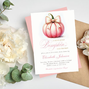 Adorable Pink Pumpkin Baby Shower Invitation