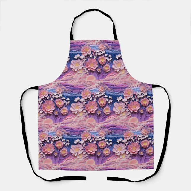 Adorable Pink Purple Pastel Floral Cutout Pattern Apron (Front)