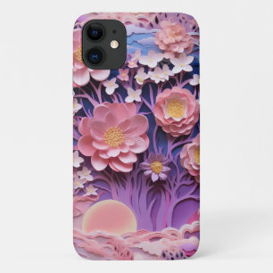 Adorable Pink Purple Pastel Floral Cutout Pattern iPhone 11 Case