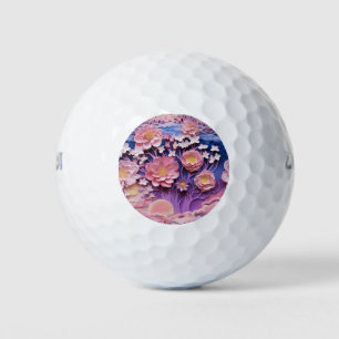 Adorable Pink Purple Pastel Floral Cutout Pattern Golf Balls