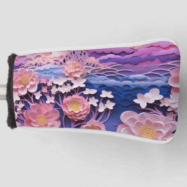 Adorable Pink Purple Pastel Floral Cutout Pattern Golf Head Cover (Front)