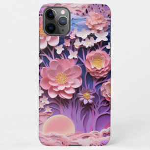 Adorable Pink Purple Pastel Floral Cutout Pattern iPhone 11Pro Max Case