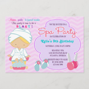 Adorable Pink Purple Spa Pampering Birthday Party Invitation
