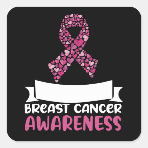 Adorable Pink Ribbon Breast Cancer Awareness Women Square Sticker