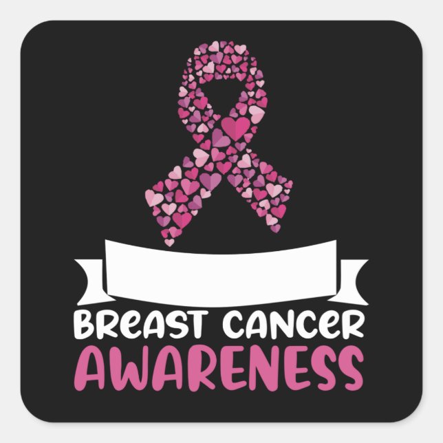 Adorable Pink Ribbon Breast Cancer Awareness Women Square Sticker (Front)
