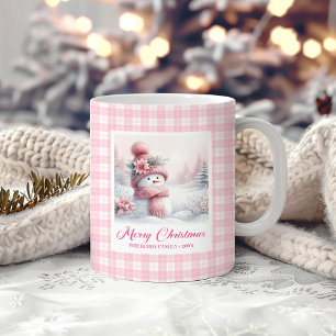 Adorable Pink Snowman Mug Cozy Christmas Scene