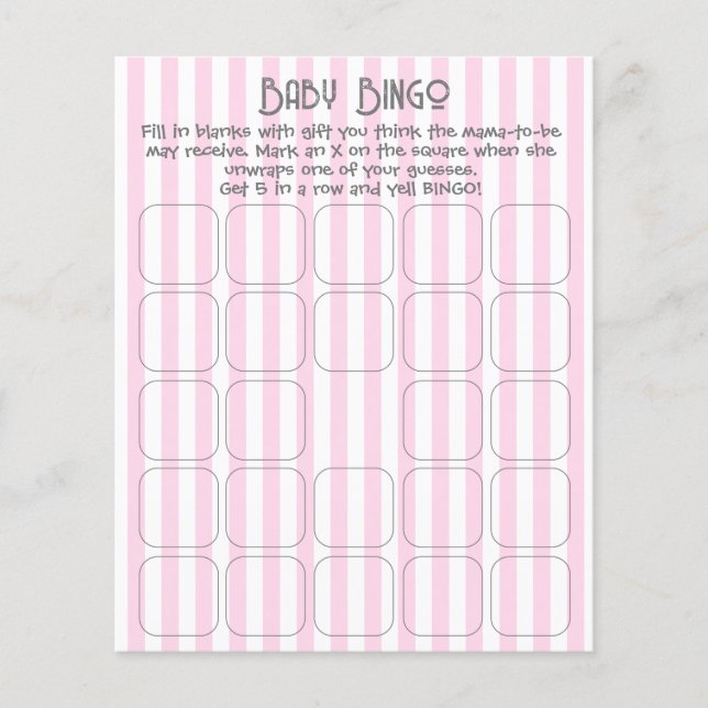 Adorable Pink Striped Bingo Game (Front)