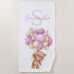 Adorable Pink Teddy Bear Beach Towel