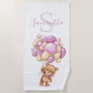 Adorable Pink Teddy Bear Beach Towel