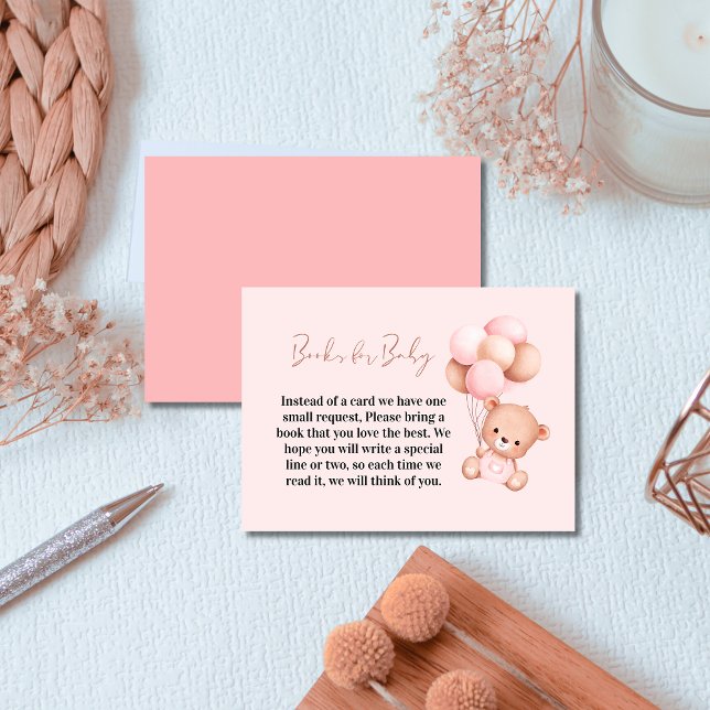 Adorable Pink Teddy Bear Books for Baby Shower Enclosure Card (Creator Uploaded)