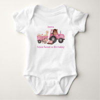 Adorable pink tractor & trailer with farm animals
