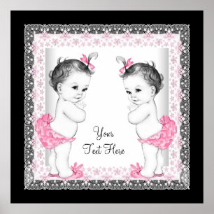 Adorable Pink Twin Baby Girl Baby Shower Poster