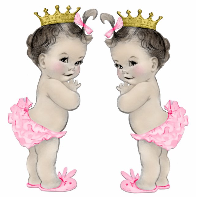Adorable Pink Twin Baby Girl Shower Decorations Standing Photo Sculpture (Front)