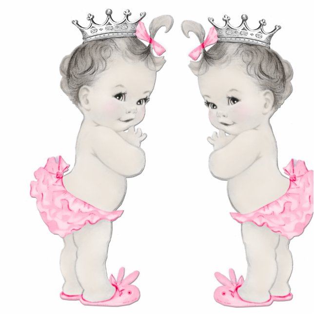Adorable Pink Twin Baby Girl Shower Standing Photo Sculpture (Front)
