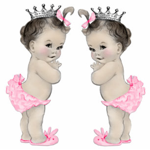 Adorable Pink Twin Baby Girl Shower Standing Photo Sculpture