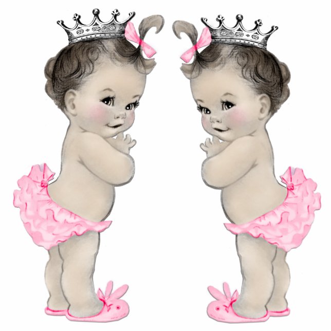 Adorable Pink Twin Baby Girl Shower Standing Photo Sculpture (Front)