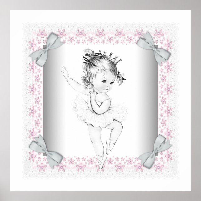 Adorable Pink Vintage Ballerina Baby Girl Poster (Front)