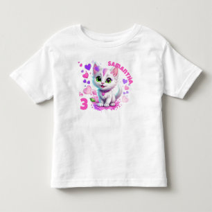 Adorable Pink & White Kitten and Hearts Birthday  Toddler T-Shirt