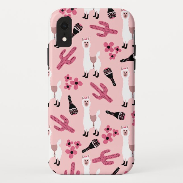 Adorable Pink White Llama Maraca Cactus Floral Case-Mate iPhone Case (Back)