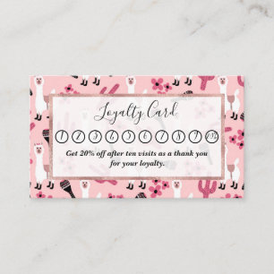 Adorable Pink White Llama Maraca Cactus Floral Loyalty Card