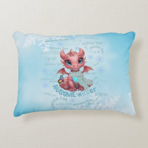 Adorable Pink Winter Dragon – Magical Snowflake Decorative Cushion