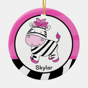 Adorable Pink Zebra Stripe Customised Ornament