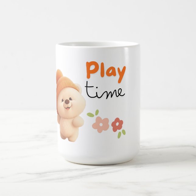 Adorable "Play Time" Chibi Bear Ceramic Mug (Center)