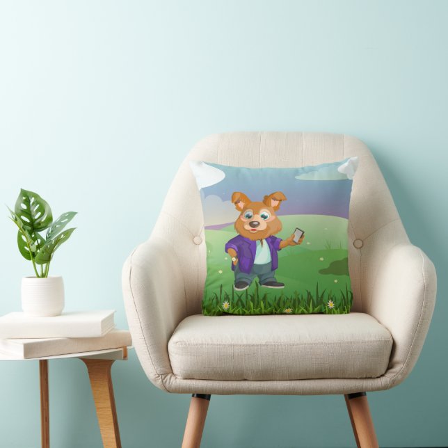 Adorable playful Cartoon dog student in a suit #1w Cushion (Chair)