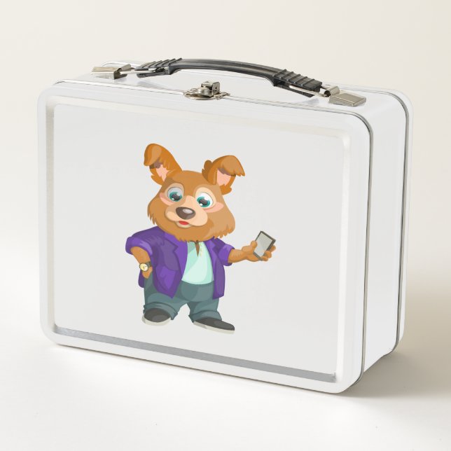 Adorable playful Cartoon dog student in a suit #1w Metal Lunch Box (Front)