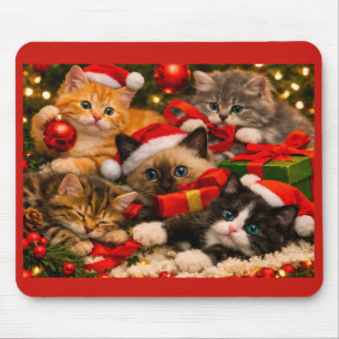Adorable Playful Christmas Kittens Mouse Pad