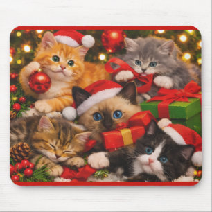 Adorable Playful Christmas Kittens Mouse Pad