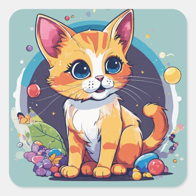Adorable Playful Kids Cat Sticker (Front)