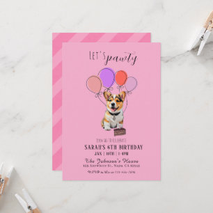 Adorable Playful Pink Corgi Birthday Customisable Invitation