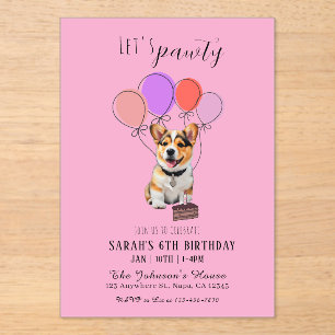 Adorable Playful Pink Corgi Birthday Customizable Acrylic Invitations