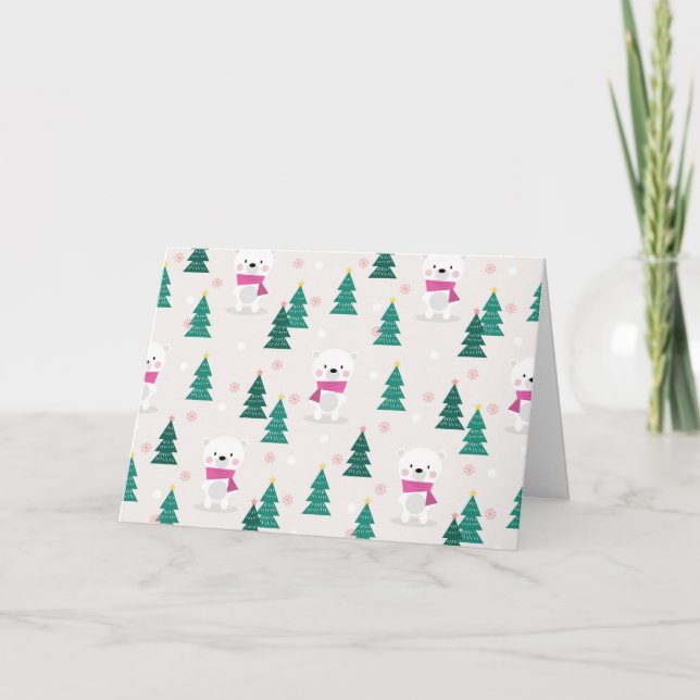 Adorable Polar Bear And Christmas Tree Card (Front)