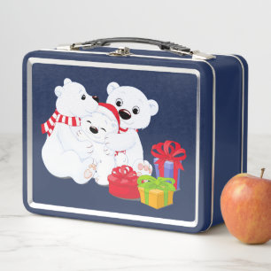 Adorable Polar Bear Blue Holiday Metal Lunch Box