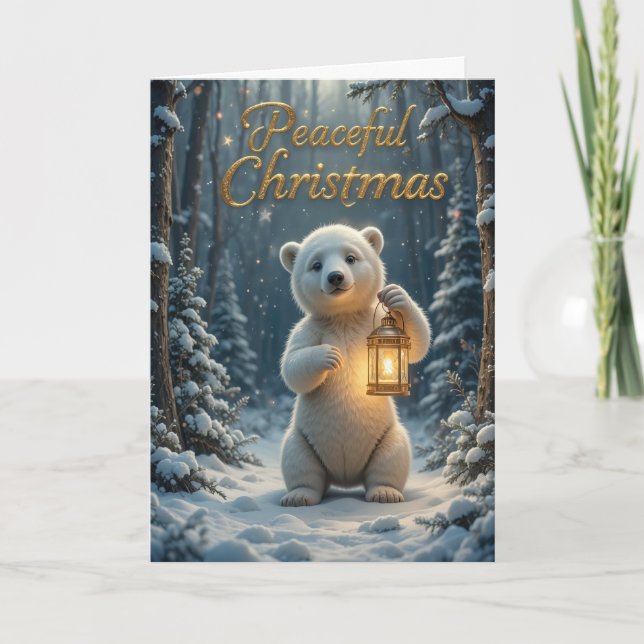 Adorable Polar Bear Christmas Lights Winter  Card (Front)