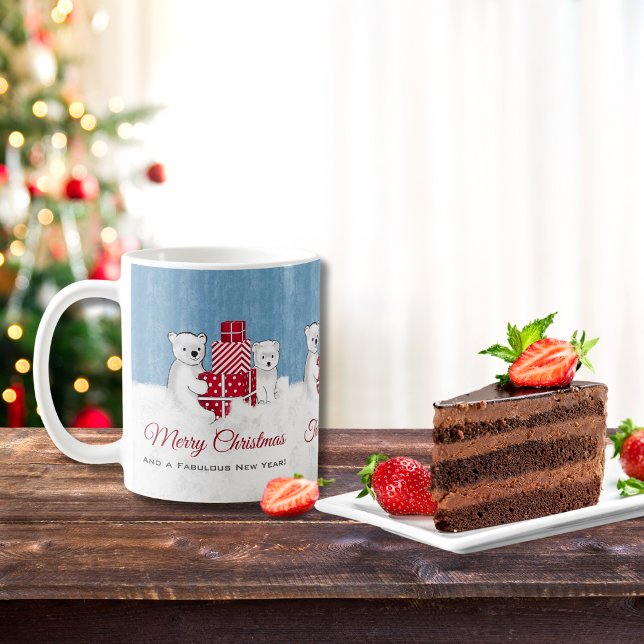 Adorable Polar Bear Cubs with Red Christmas Gifts Coffee Mug (Creator Uploaded)