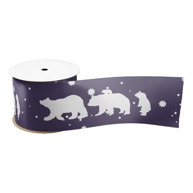 Adorable Polar Bear Family Christmas Purple Satin Ribbon (Spool)