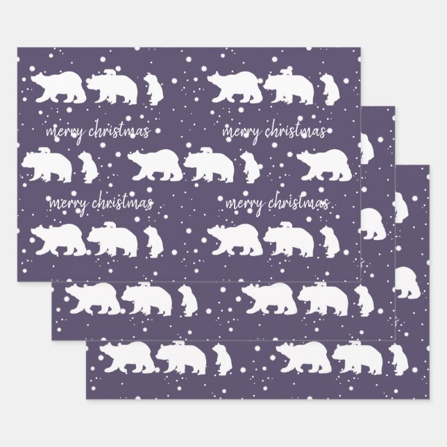 Adorable Polar Bear Family Christmas Wrapping Paper Sheet (Set)