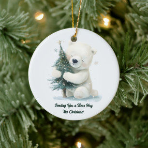 Adorable Polar Bear Hugging Christmas Tree, Cute  Ceramic Tree Decoration
