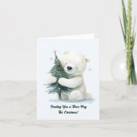 Adorable Polar Bear Hugging Christmas Tree, Cute 
